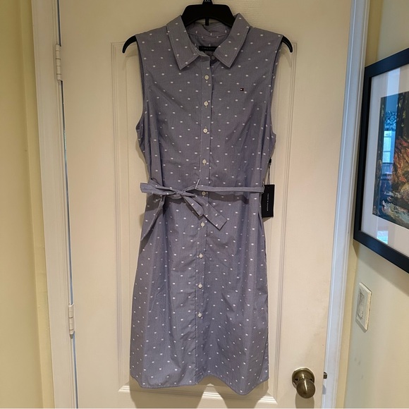 TOMMY HILFIGER Sleeveless Mini
Houndstooth Dot Shirt Dress (Size 10) NWT - Picture 2 of 4